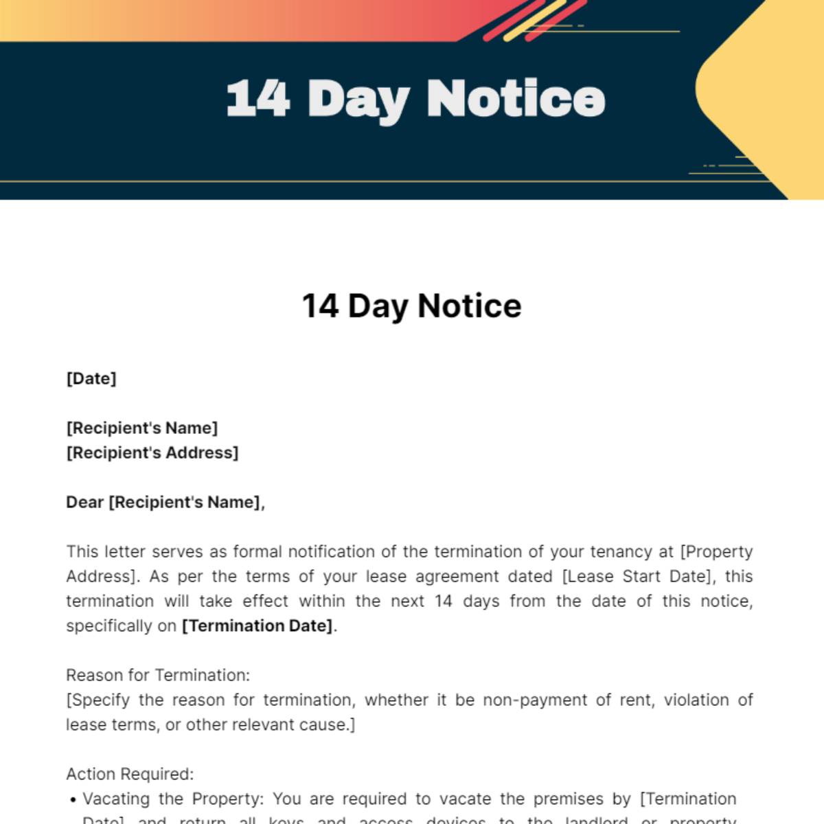 14 Day Notice Template - Edit Online & Download