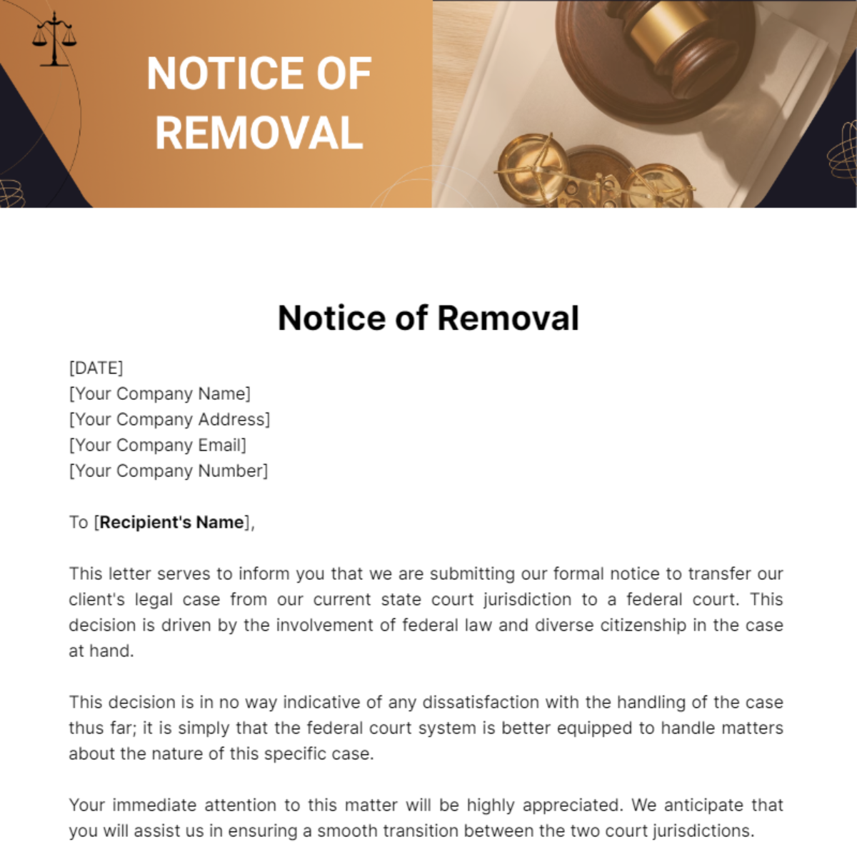 Notice Of Removal Template - Edit Online & Download