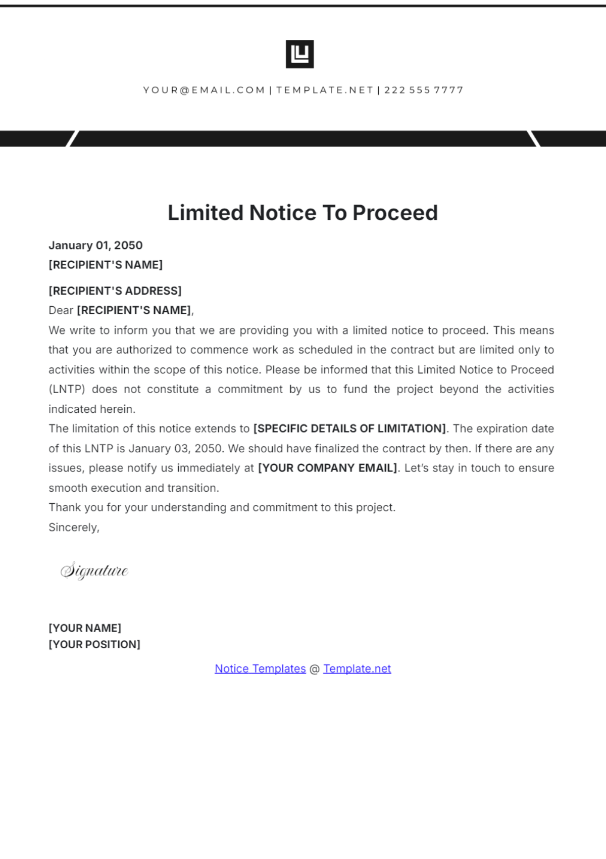 Free Limited Notice To Proceed Template