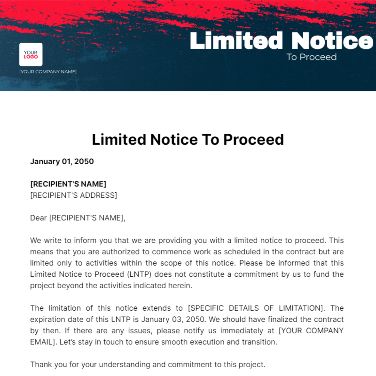 Free Limited Notice To Proceed Template