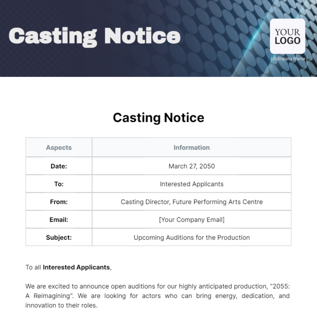 Casting Notice Template - Edit Online & Download