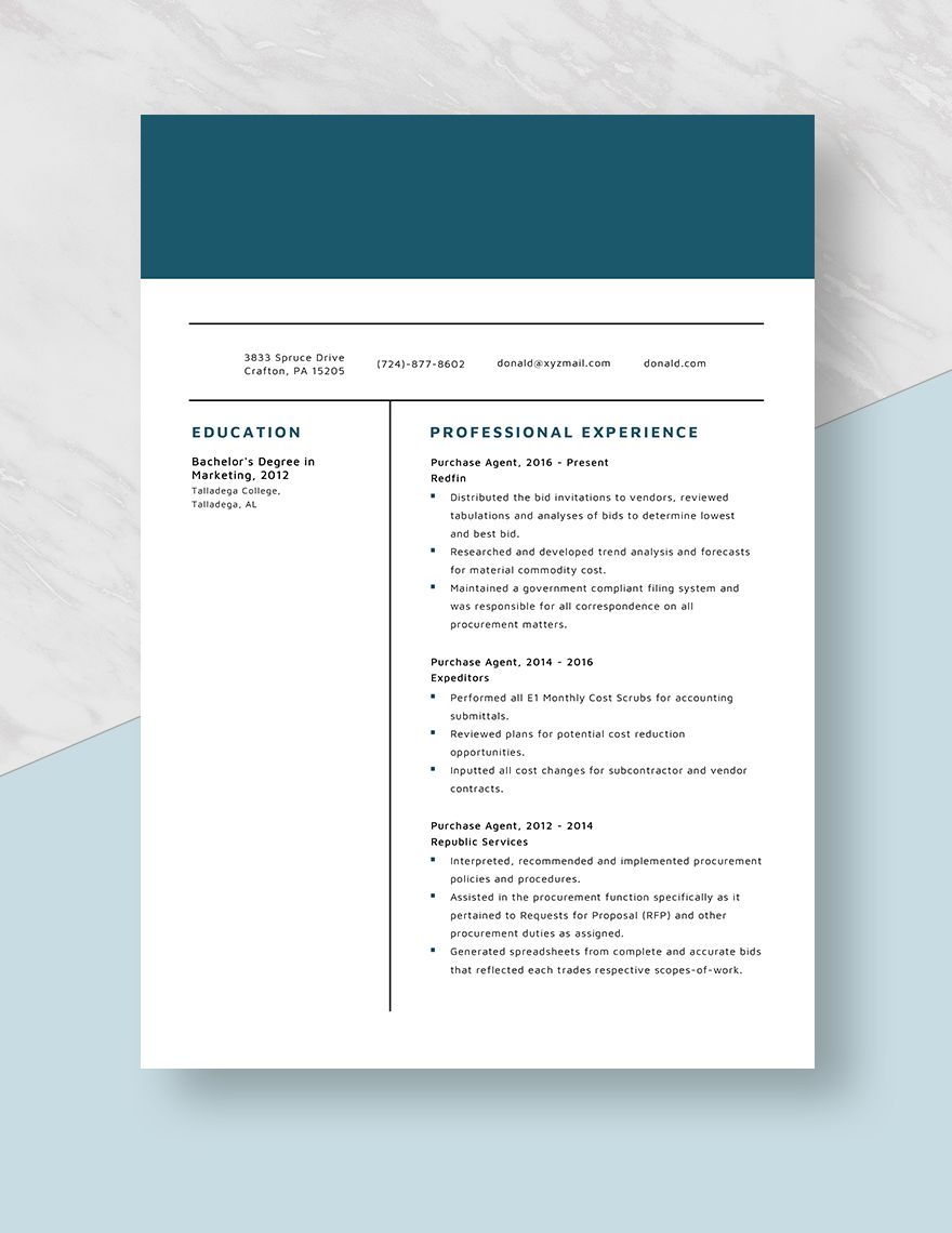 Purchase Agent Resume