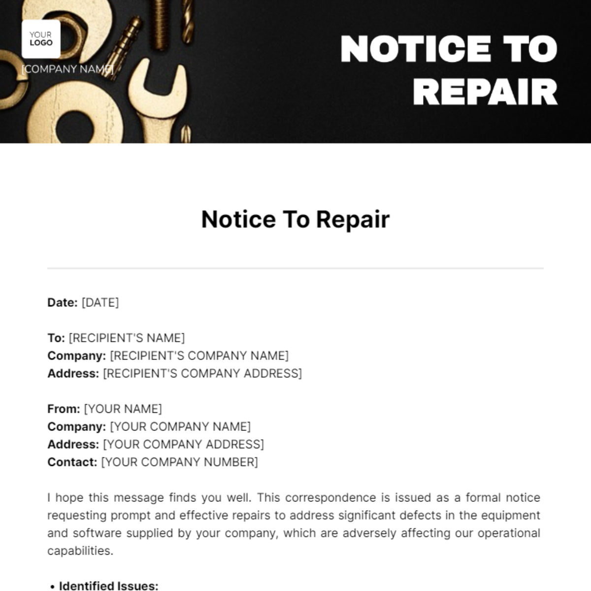 Free Notice To Repair Template