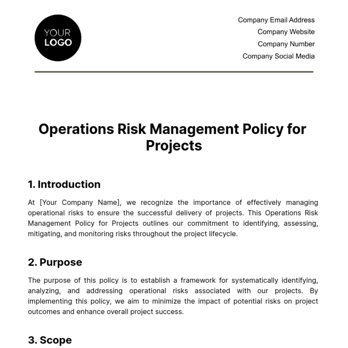 Operations Risk Management Policy for Projects Template - Edit Online ...