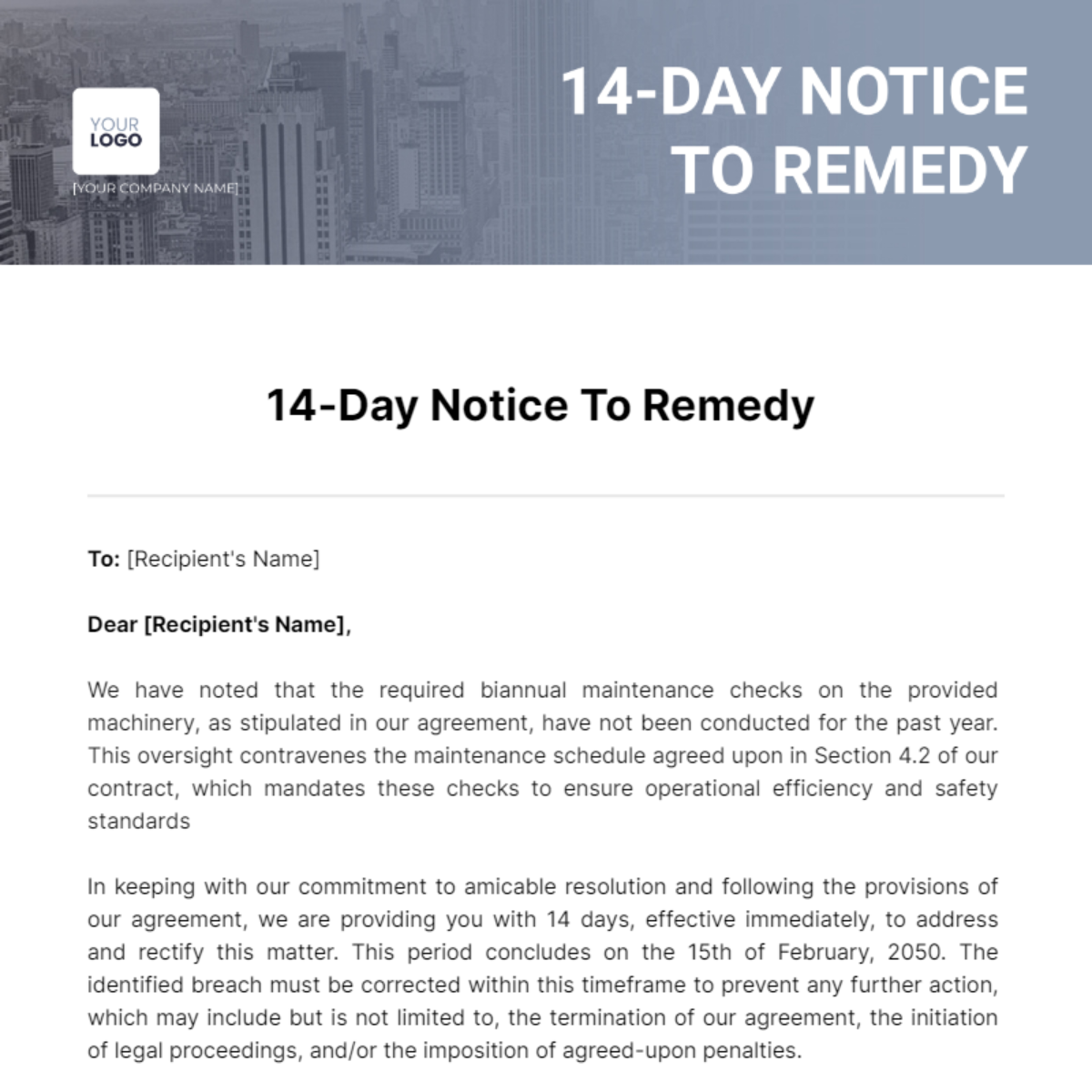 Free 14-Day Notice To Remedy Template
