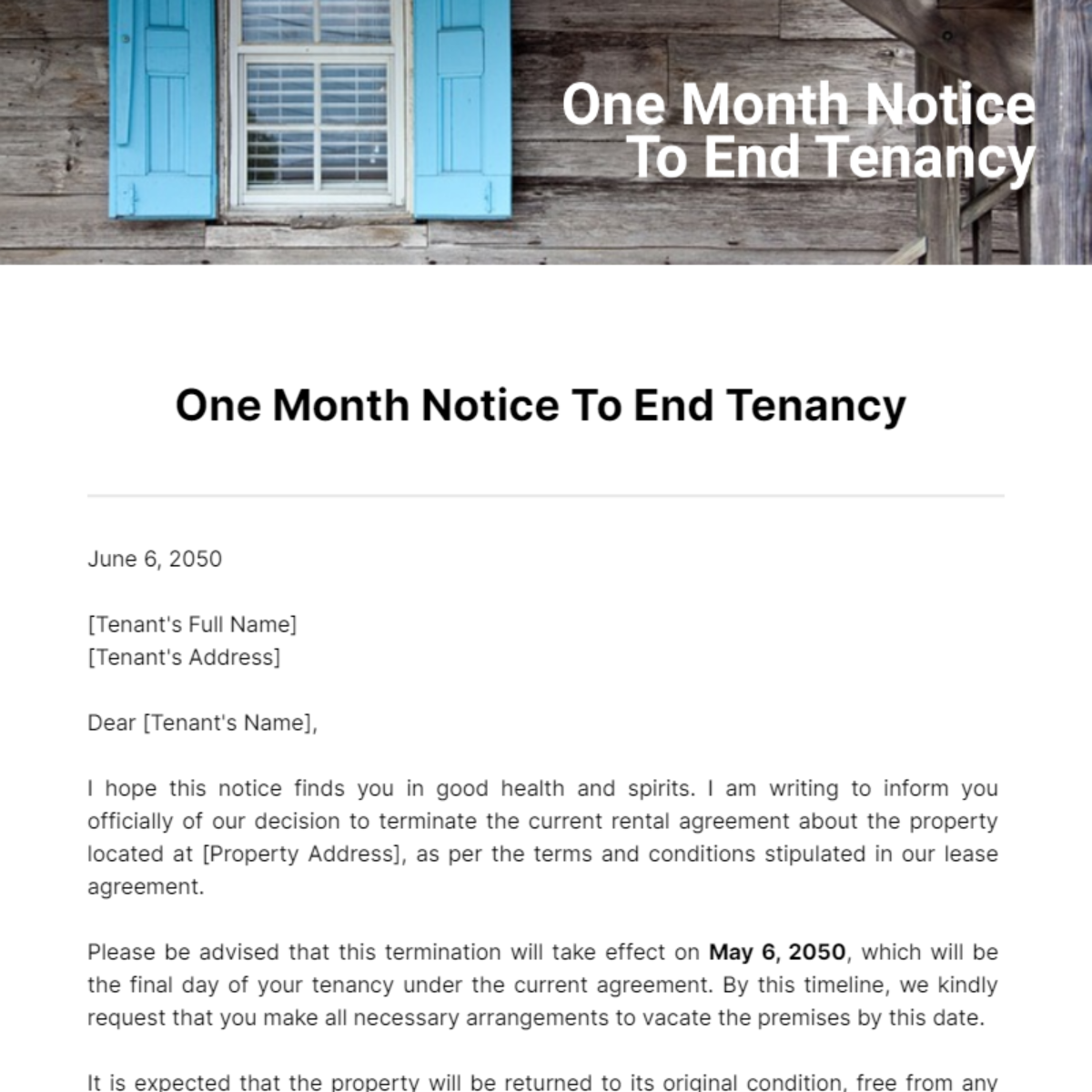 Free One Month Notice To End Tenancy Template