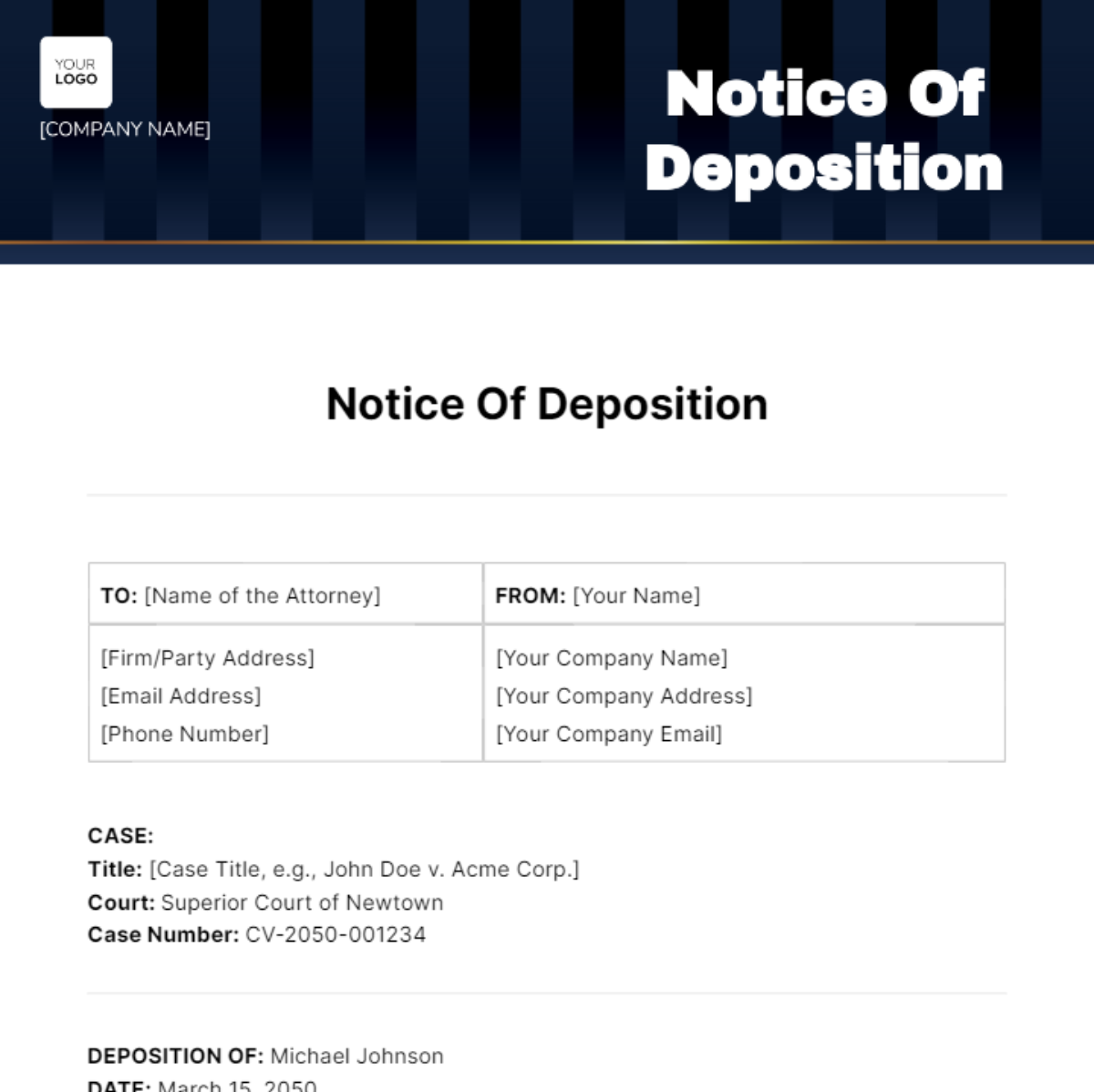 Notice Of Deposition Template - Edit Online & Download