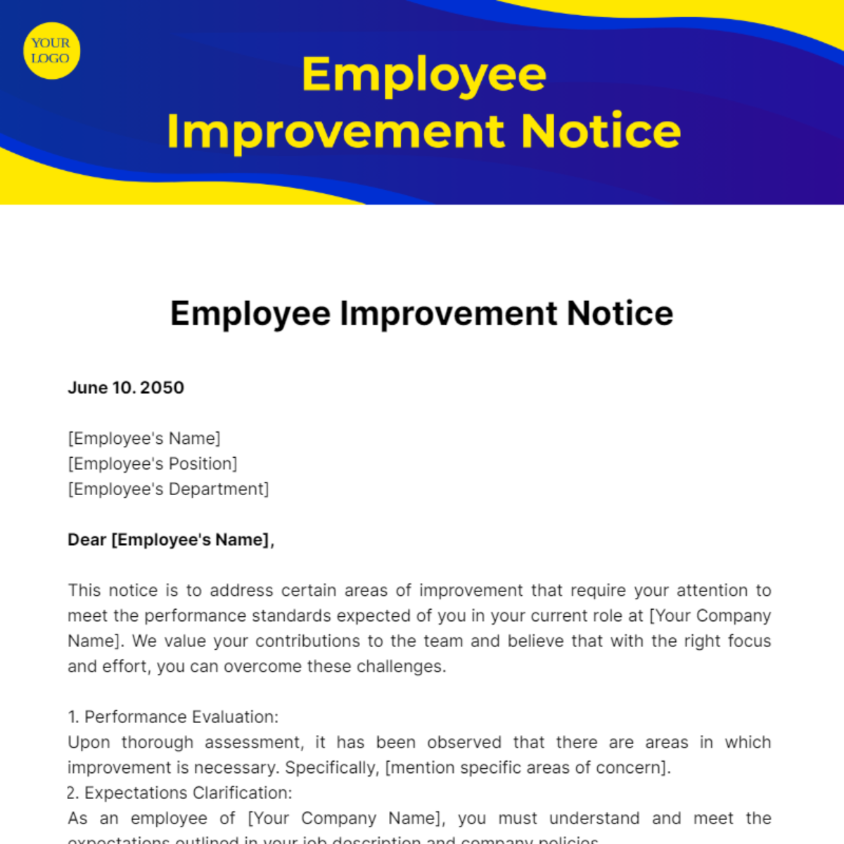 Employee Improvement Notice Template - Edit Online & Download