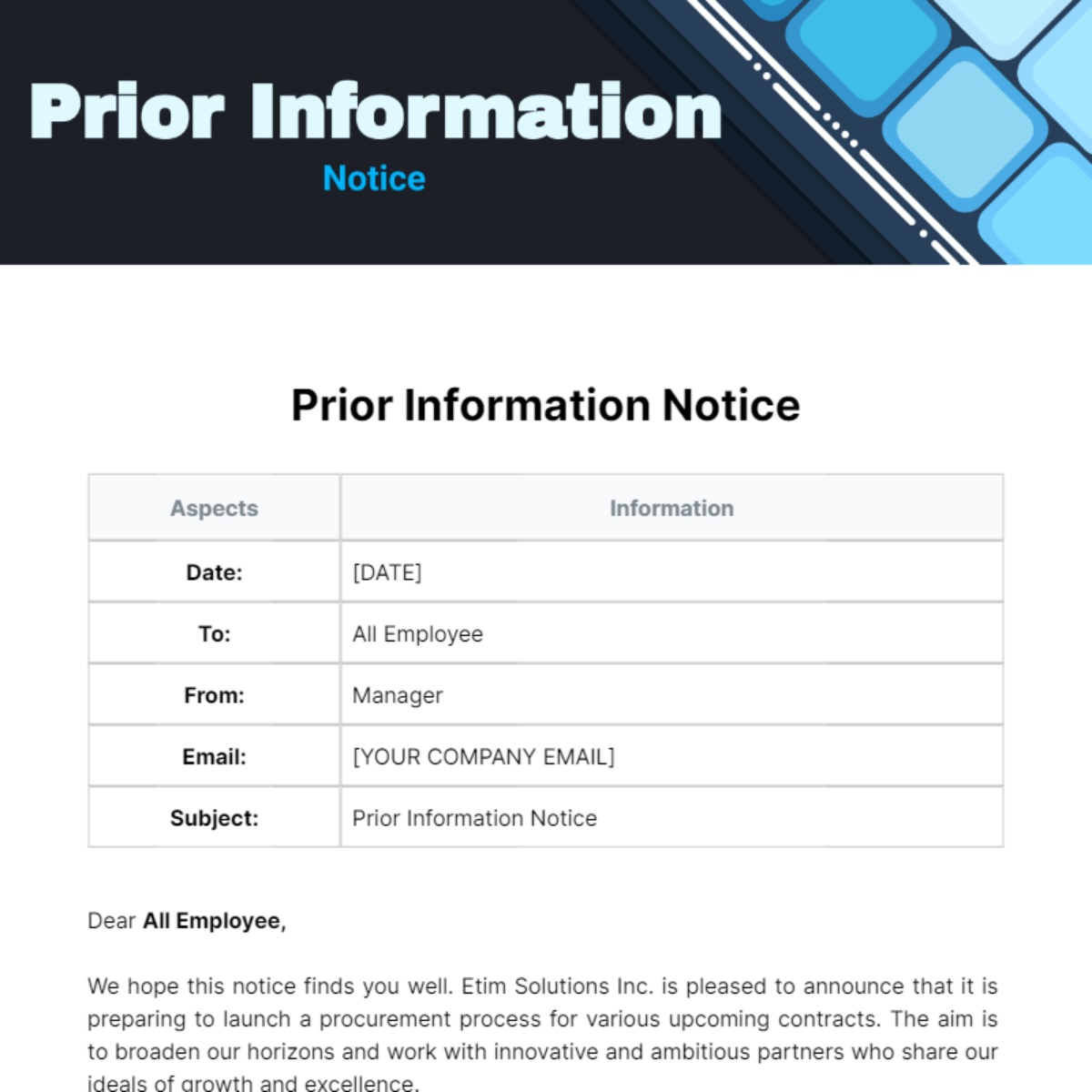 Prior Information Notice Template - Edit Online & Download