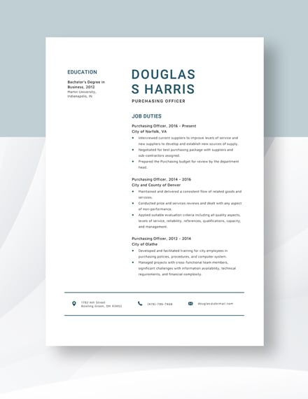 Purchasing Officer Resume Template