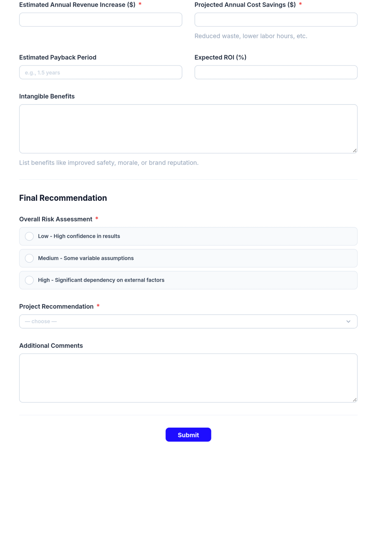 Free Operations Project Cost-Benefit Analysis Form Template & AI Maker