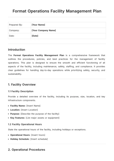 Free Format Operations Facility Management Plan Template to Edit Online