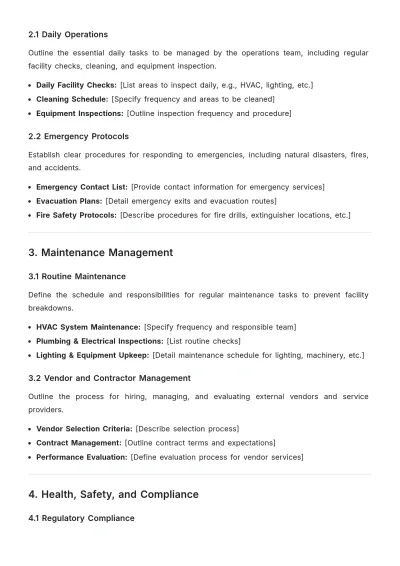 Free Format Operations Facility Management Plan Template to Edit Online