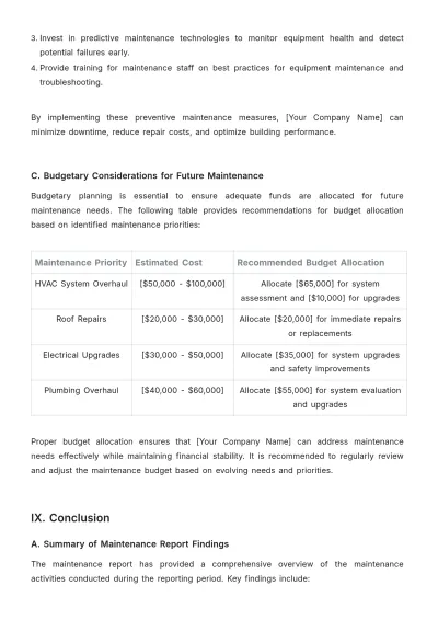 Free Operations Building Maintenance Report Template to Edit Online