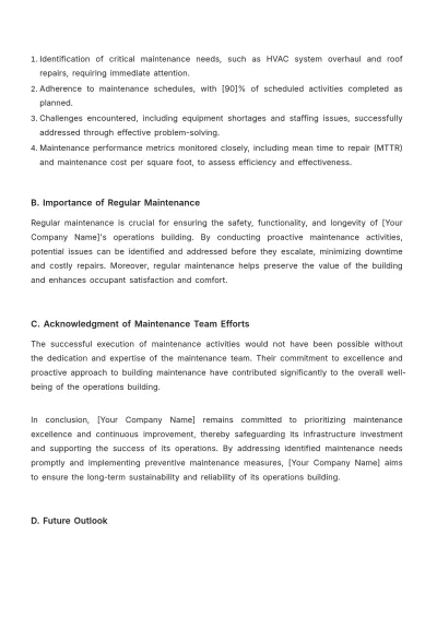 Free Operations Building Maintenance Report Template to Edit Online