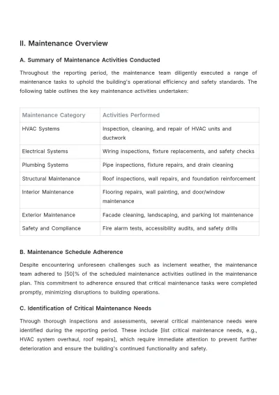Free Operations Building Maintenance Report Template to Edit Online