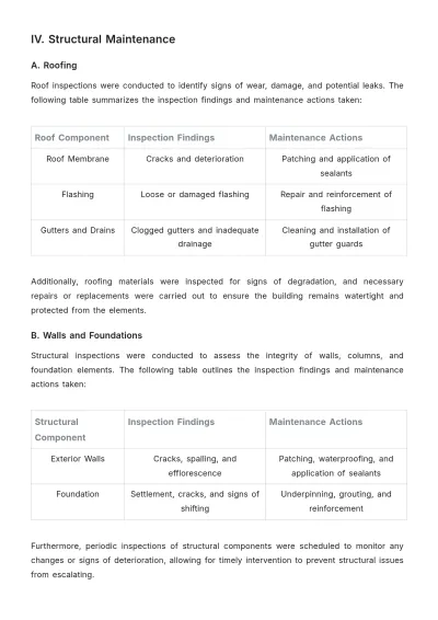 Free Operations Building Maintenance Report Template to Edit Online