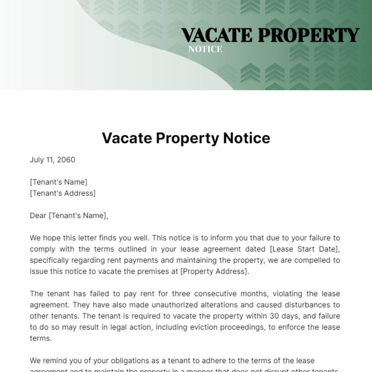 Vacate Property Notice Template - Edit Online & Download