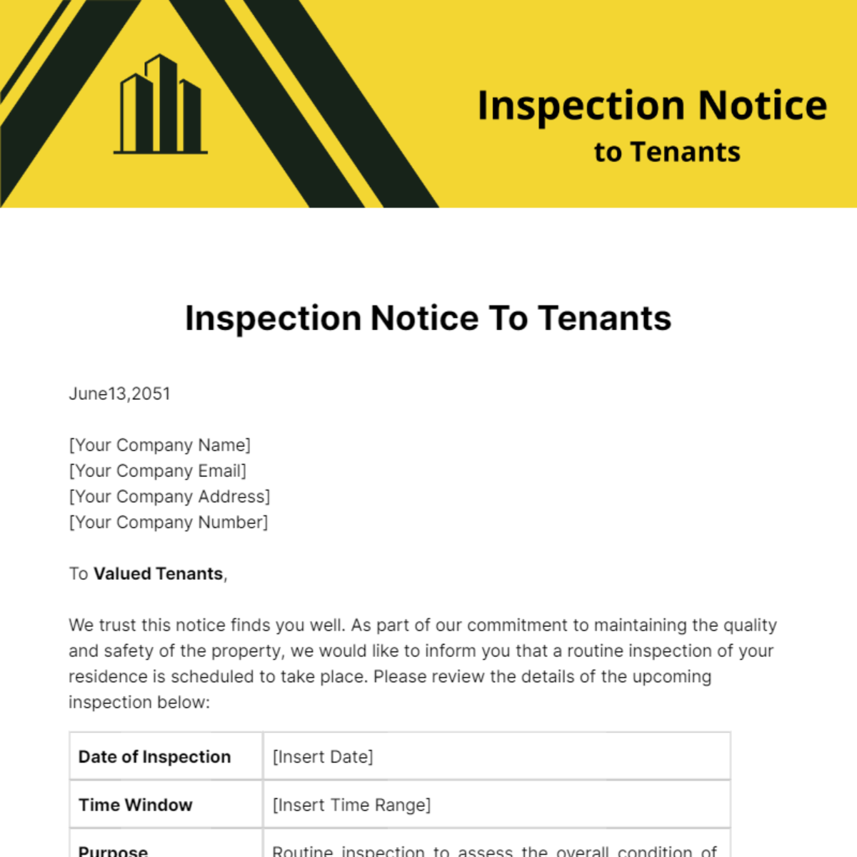 Free Inspection Notice To Tenants Template