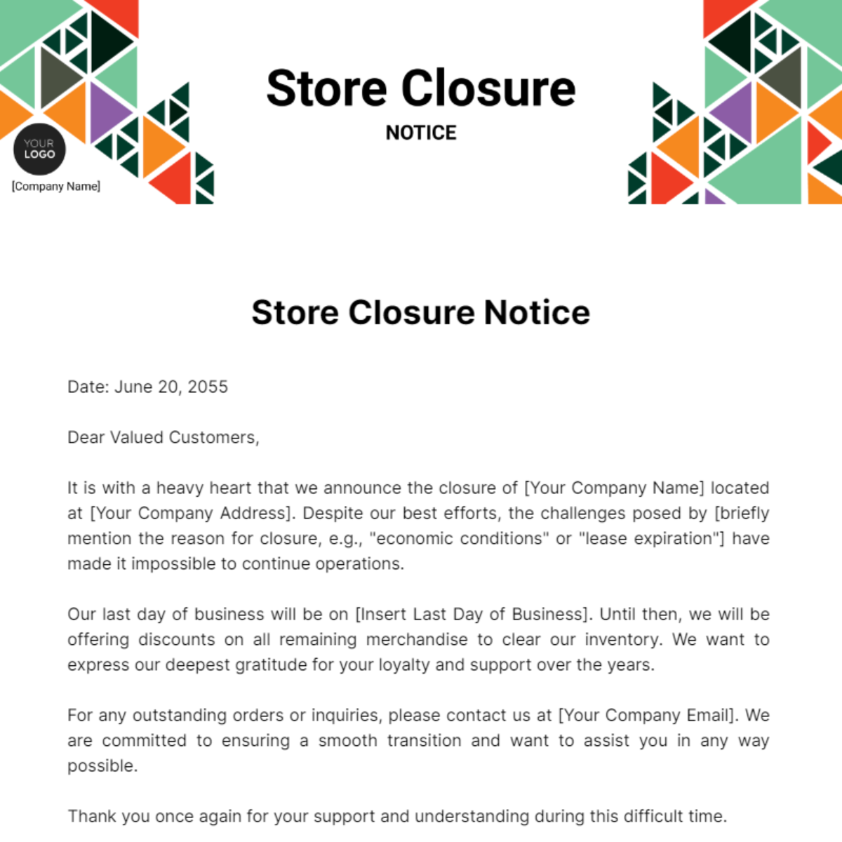 Store Closure Notice Template - Edit Online & Download