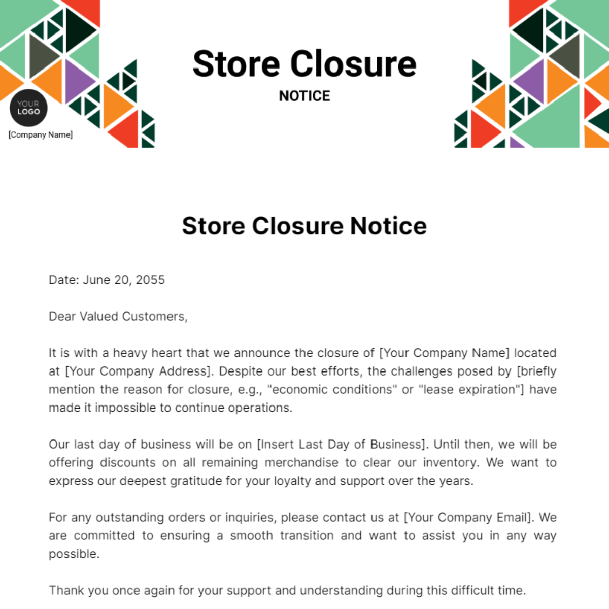 Free Store Closure Notice Template To Edit Online
