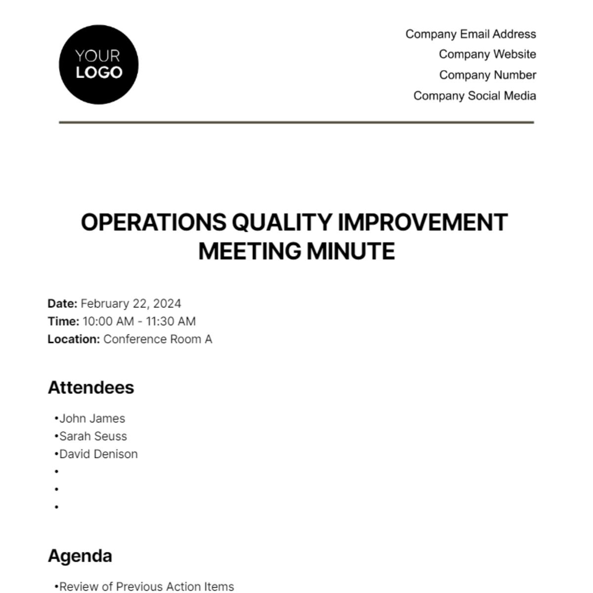 Operations Facility Booking Meeting Minute Template - Edit Online ...