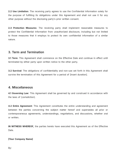 Free Operations Quality Confidentiality (NDA) Agreement Template to Edit Online