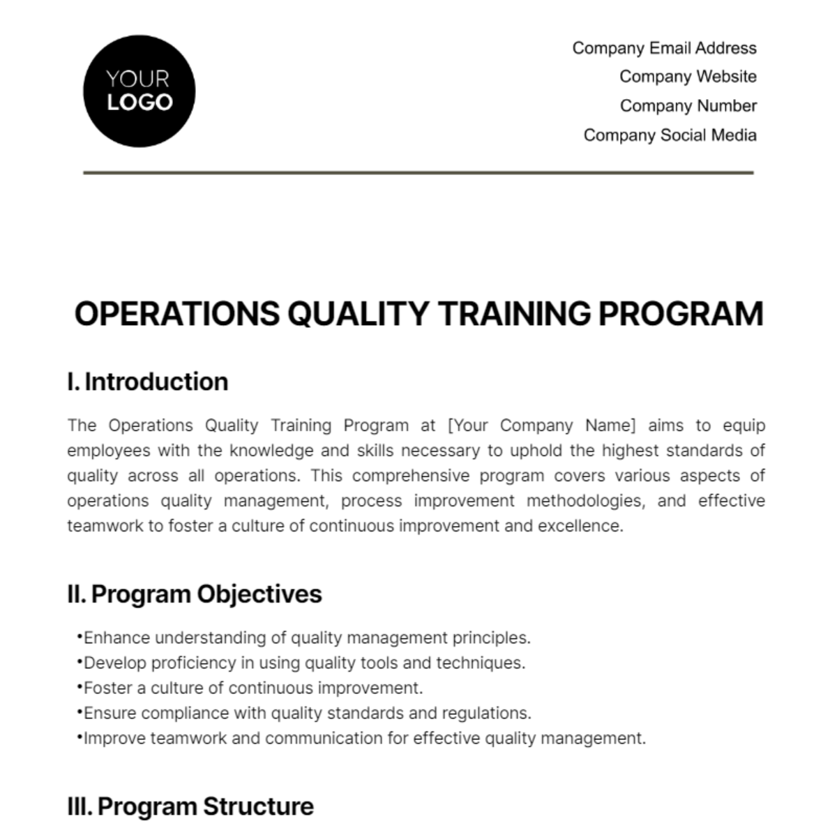 Operations Quality Training Program Template - Edit Online & Download