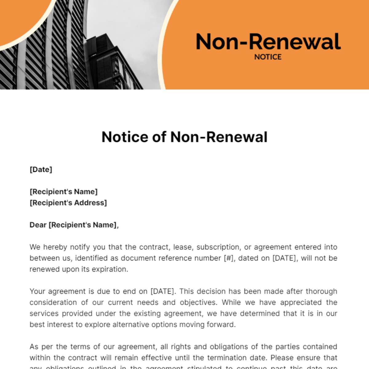 Notice Of Non-Renewal Template - Edit Online & Download