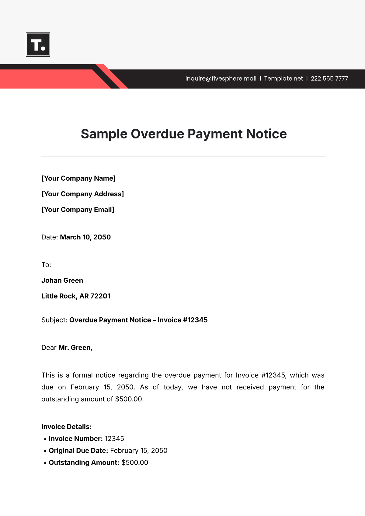 Sample Overdue Payment Notice Template - Edit Online & Download