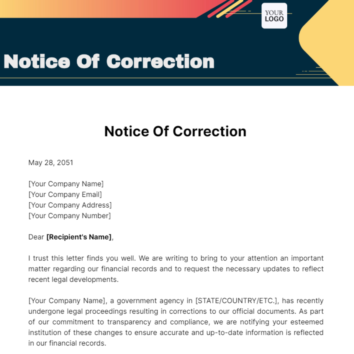 Notice Of Correction Template - Edit Online & Download