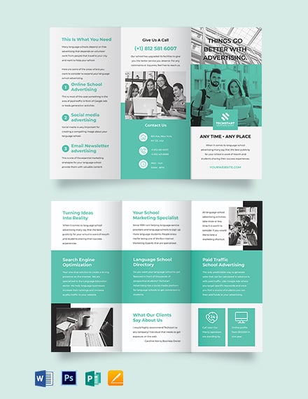 School Advertising Tri-Fold Brochure Template - Word, Apple Pages, PSD, Publisher