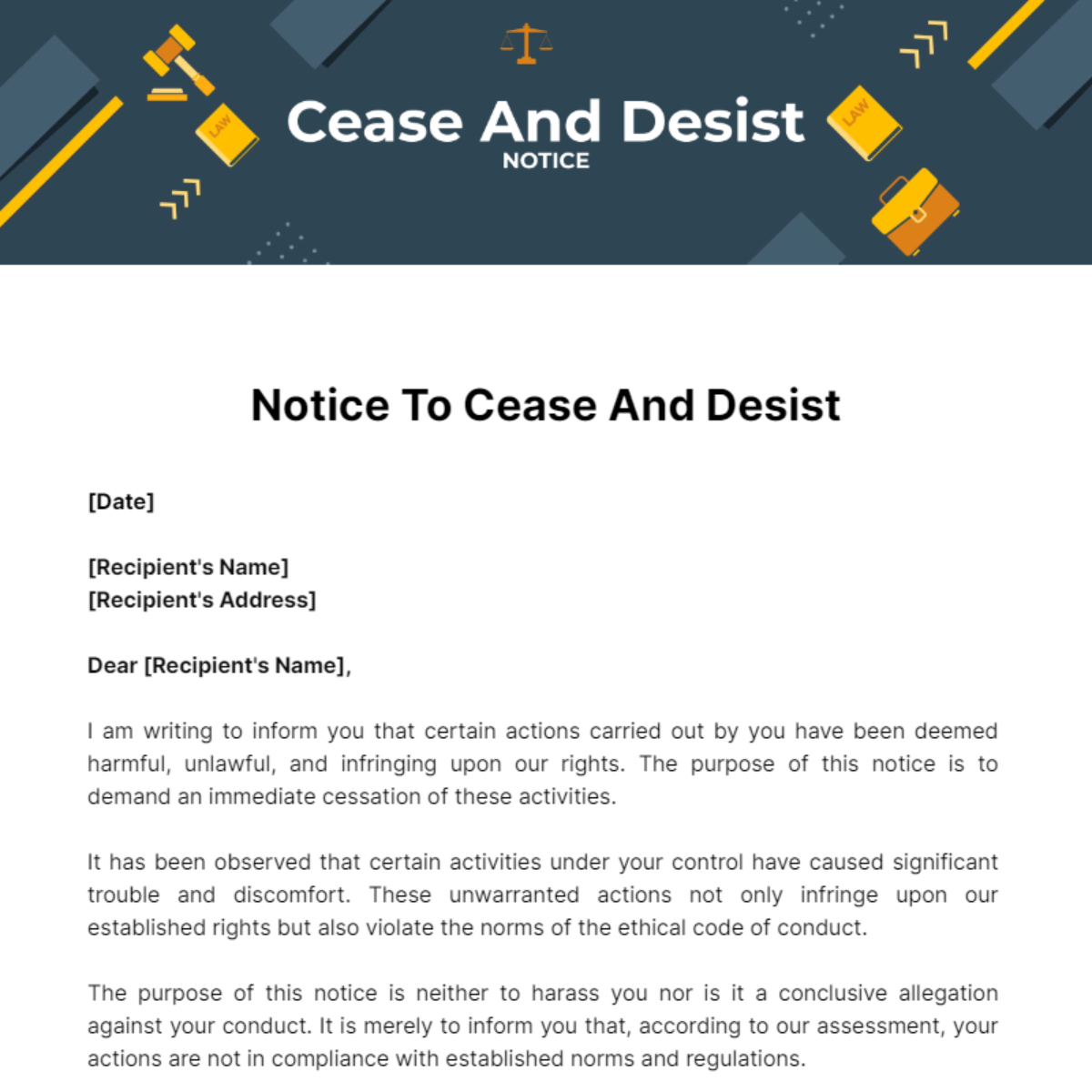 Free Notice To Cease And Desist Template