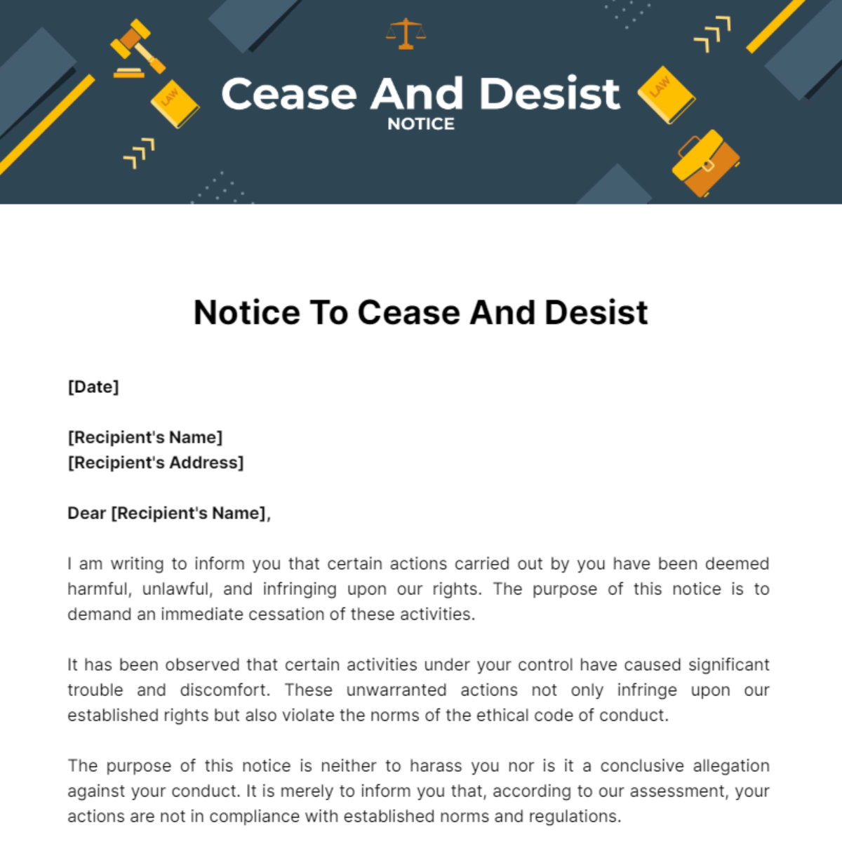 Notice To Cease And Desist Template - Edit Online & Download