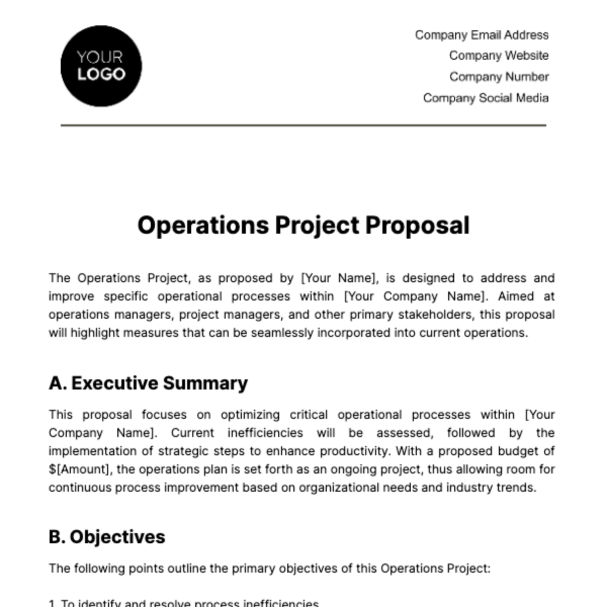 Operations Project Proposal Template - Edit Online & Download