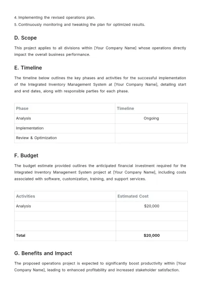 Free Operations Project Proposal Template to Edit Online