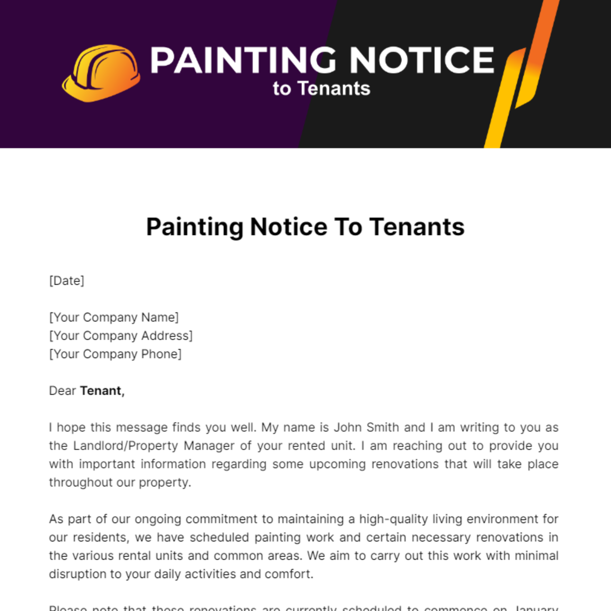 Free Painting Notice To Tenants Template
