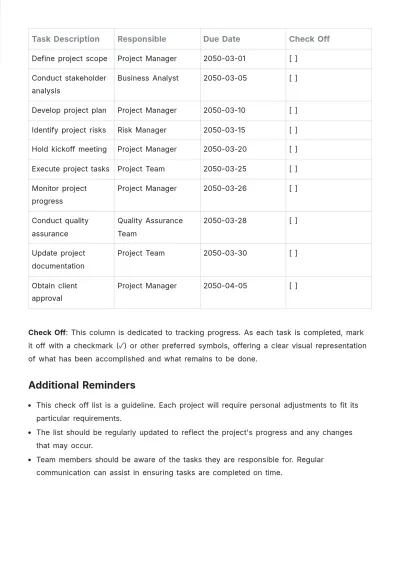Free check off list template to Edit Online