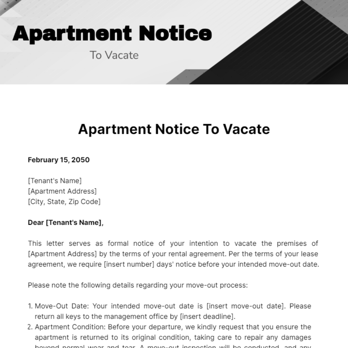 Free Apartment Notice To Vacate Template