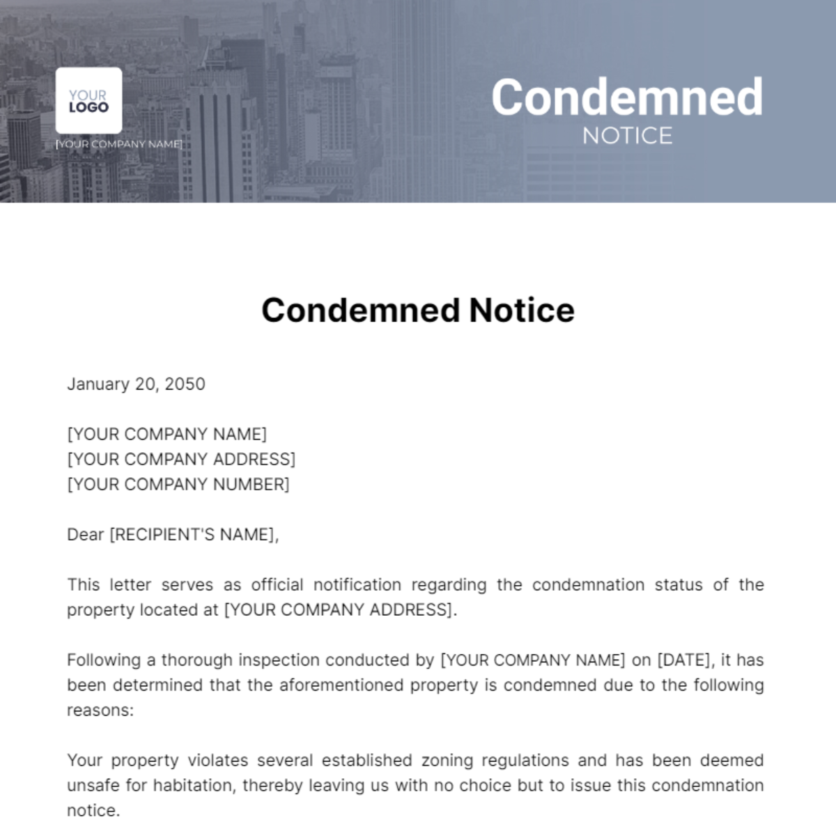 Condemned Notice Template - Edit Online & Download