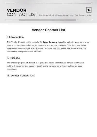 Free Vendor Contact List Template to Edit Online