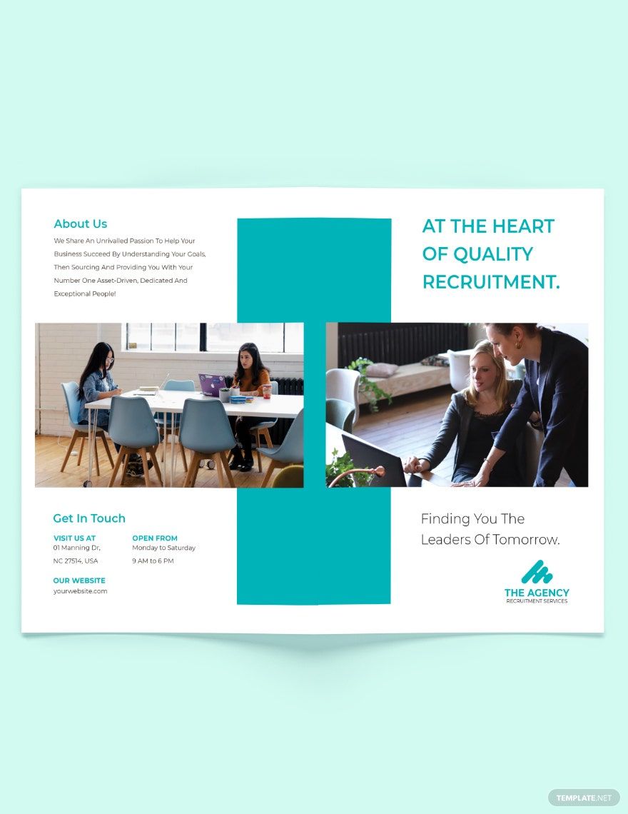 Staffing & Recruitment Agency Bi-fold Brochure Template in Word, Google Docs, PSD, Apple Pages, Publisher