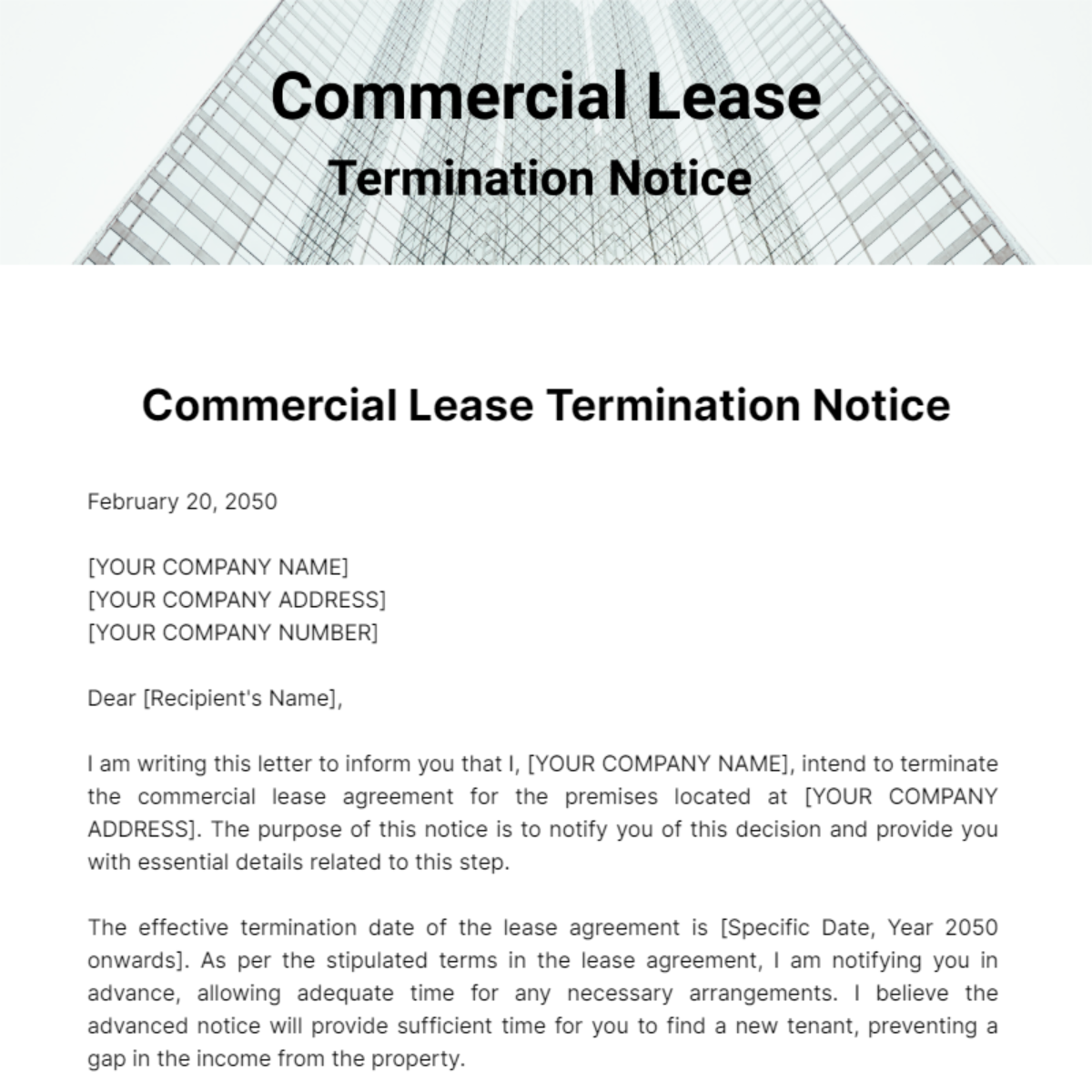 Commercial Lease Termination Notice Template