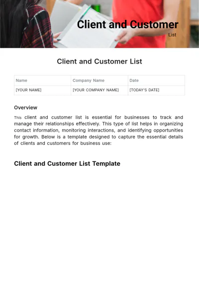 Free Client and Customer List Template to Edit Online
