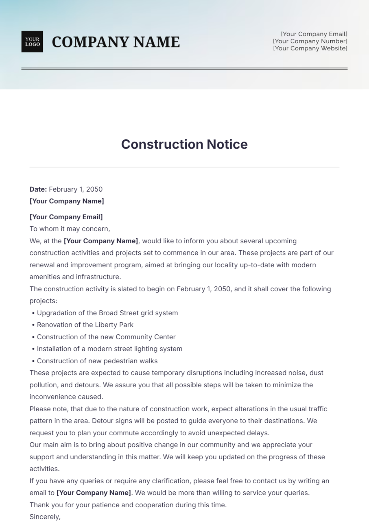 Construction Notice Design Template - Edit Online & Download