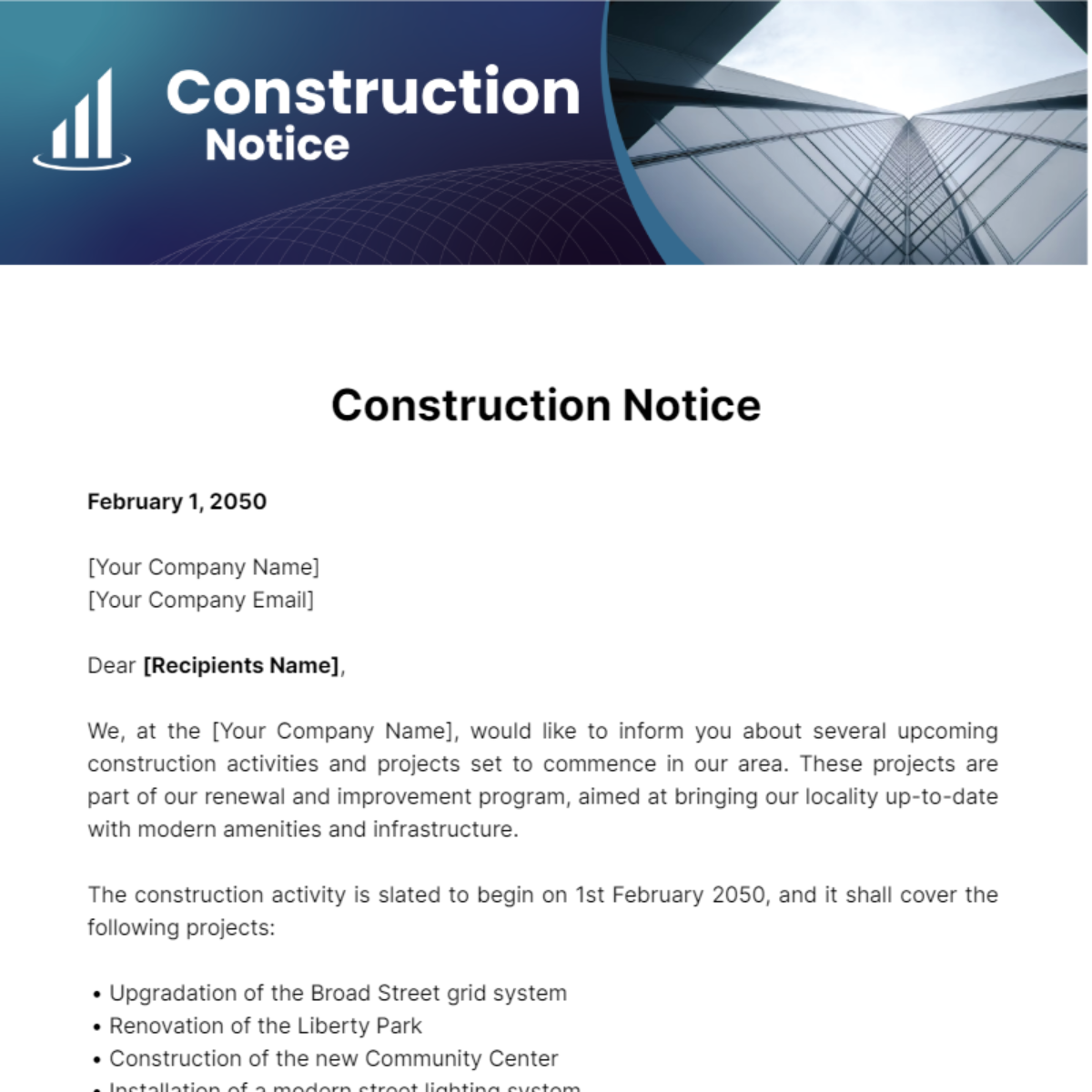 Construction Notice Template Edit Online And Download Example 9217