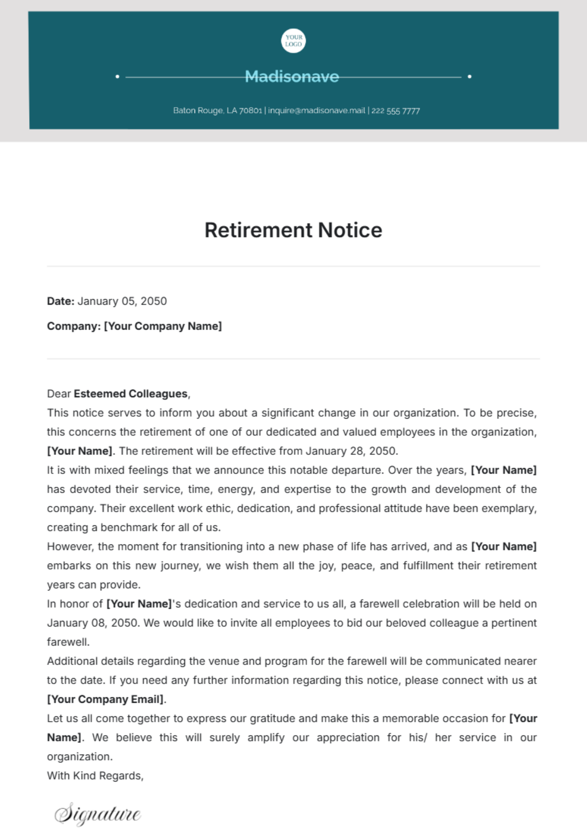 Retirement Notice Template - Edit Online & Download