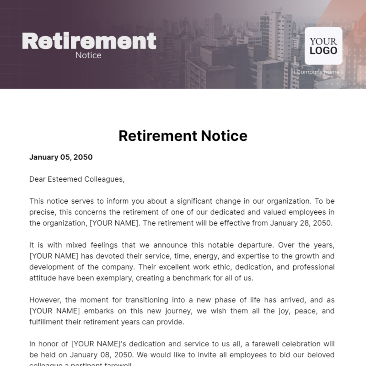 Retirement Notice Template - Edit Online & Download