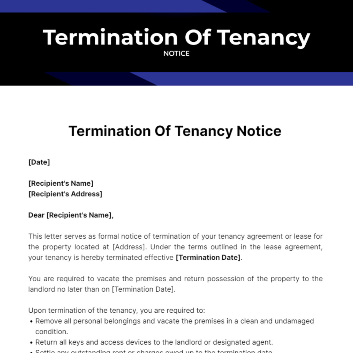 Termination Of Tenancy Notice Template - Edit Online & Download