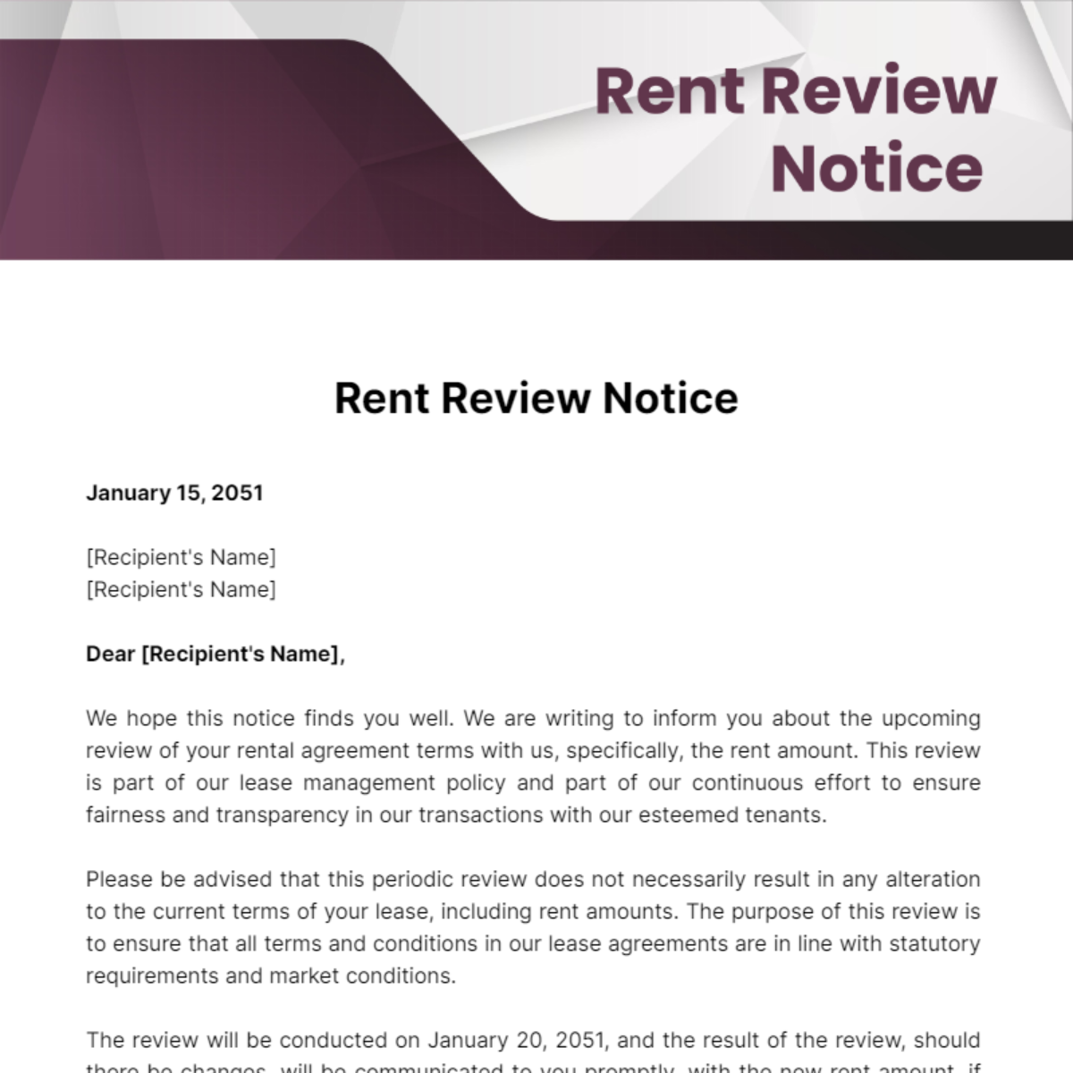 Rent Review Notice Template - Edit Online & Download